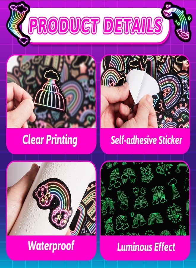 Robmoda 51 Pcs Neon Rainbow Stickers for Kids Glow in The Dark, Unicorns Sticker for Water Bottle, Vinyl Waterproof Laptop Decals for Teens Girls Boys, Students Classroom Prizes Sticker Pack - Image 3